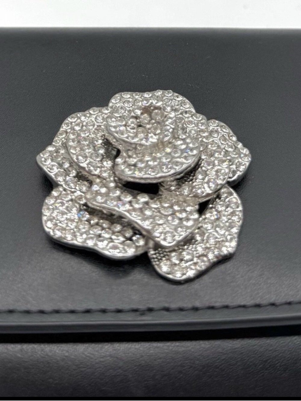 Michael Kors Bellamie Black Leather Crystal Flower Evening Clutch Bag - Picture 9 of 10